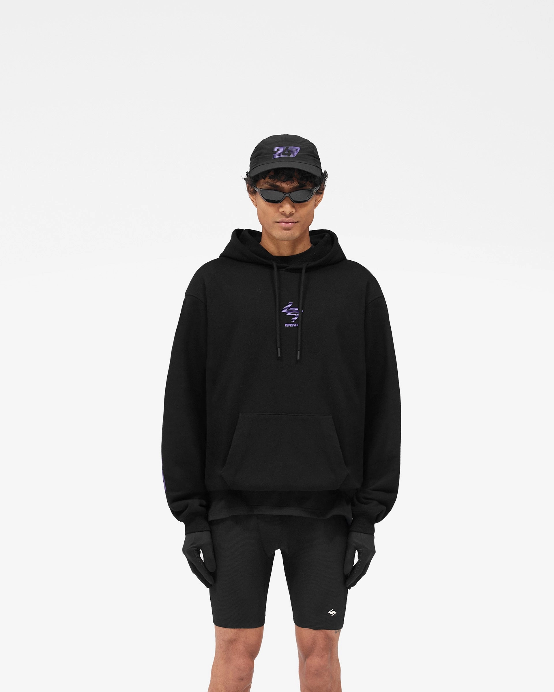Drawstring Hood 247 Berlin Hoodie - Black Purple