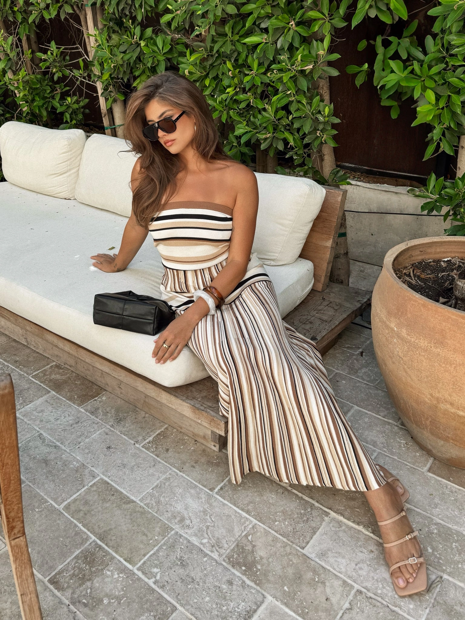 4 Way Stretch Panels Libra Stripe Knit Maxi Skirt All Fit