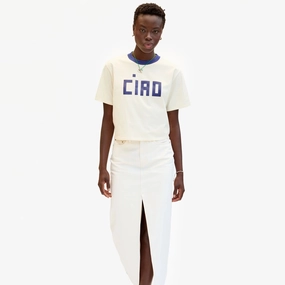 Placket Detailing "Block Ciao" Le Carre Tee (Cream)
