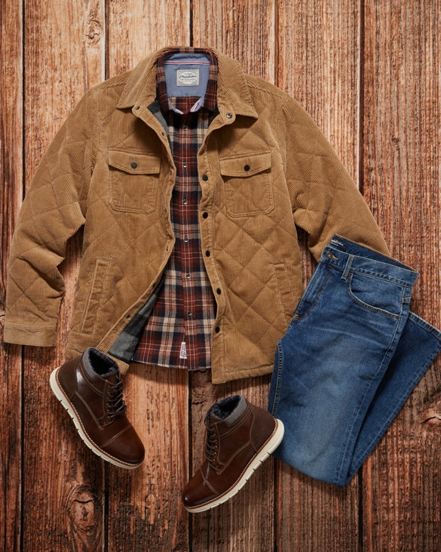 Layered Collar Design WILBUR FLANNEL-LINED QUILTED CORDUROY JACKET