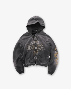 Represent X Guns N' Roses Cross Zip Through Hoodie - Stained Black presentation outfit Sport Night