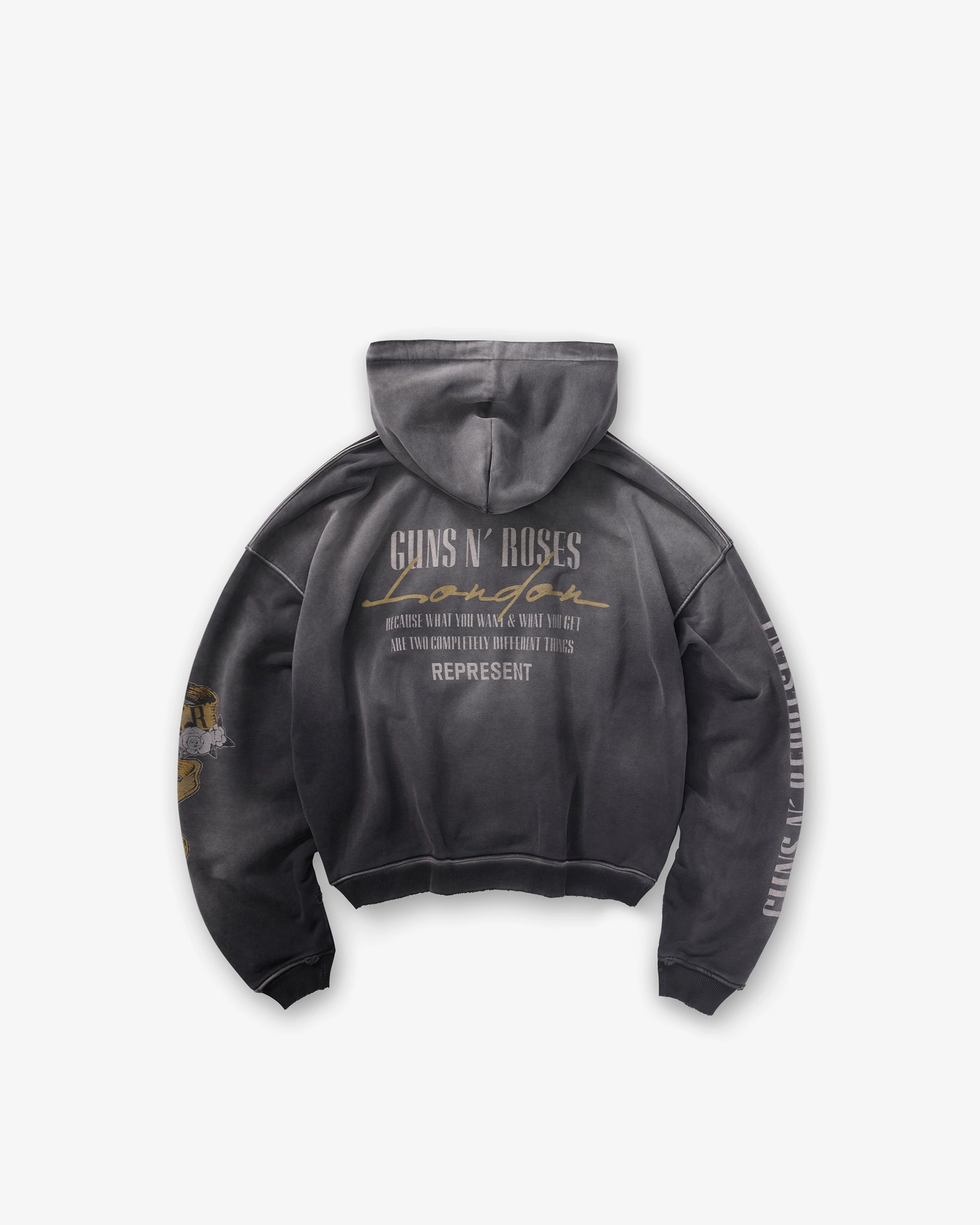 Active Street Represent X Guns N' Roses Cross Zip Through Hoodie - Stained Black