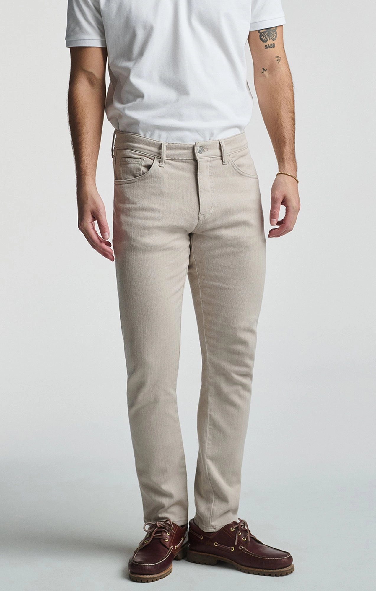JAKE SLIM LEG IN OYSTER HERRINGBONE Gusseted Crotch