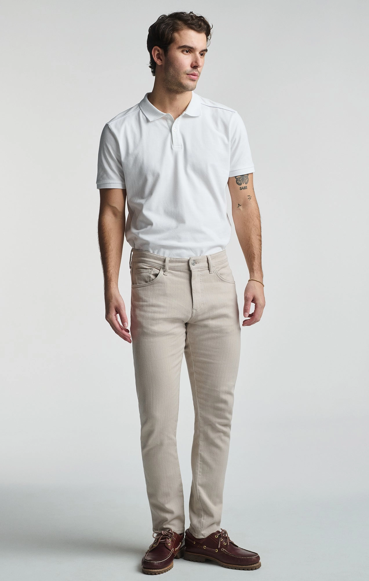 JAKE SLIM LEG IN OYSTER HERRINGBONE Basic Style Multi Use