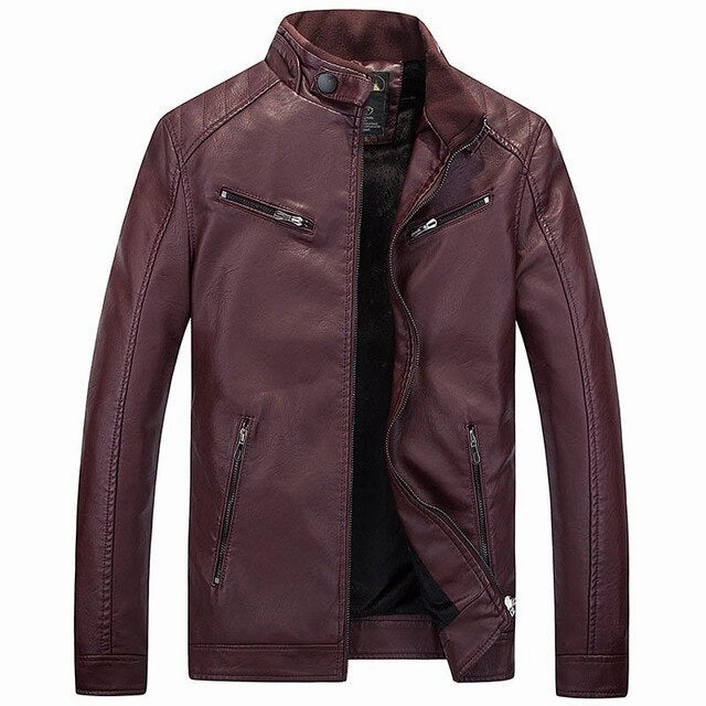 Neutral Style West Louis? PU Pocket Zipper Leather Jacket