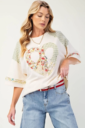 NonToxic Certification Heart Patch Soft Washed Terry Knit Top