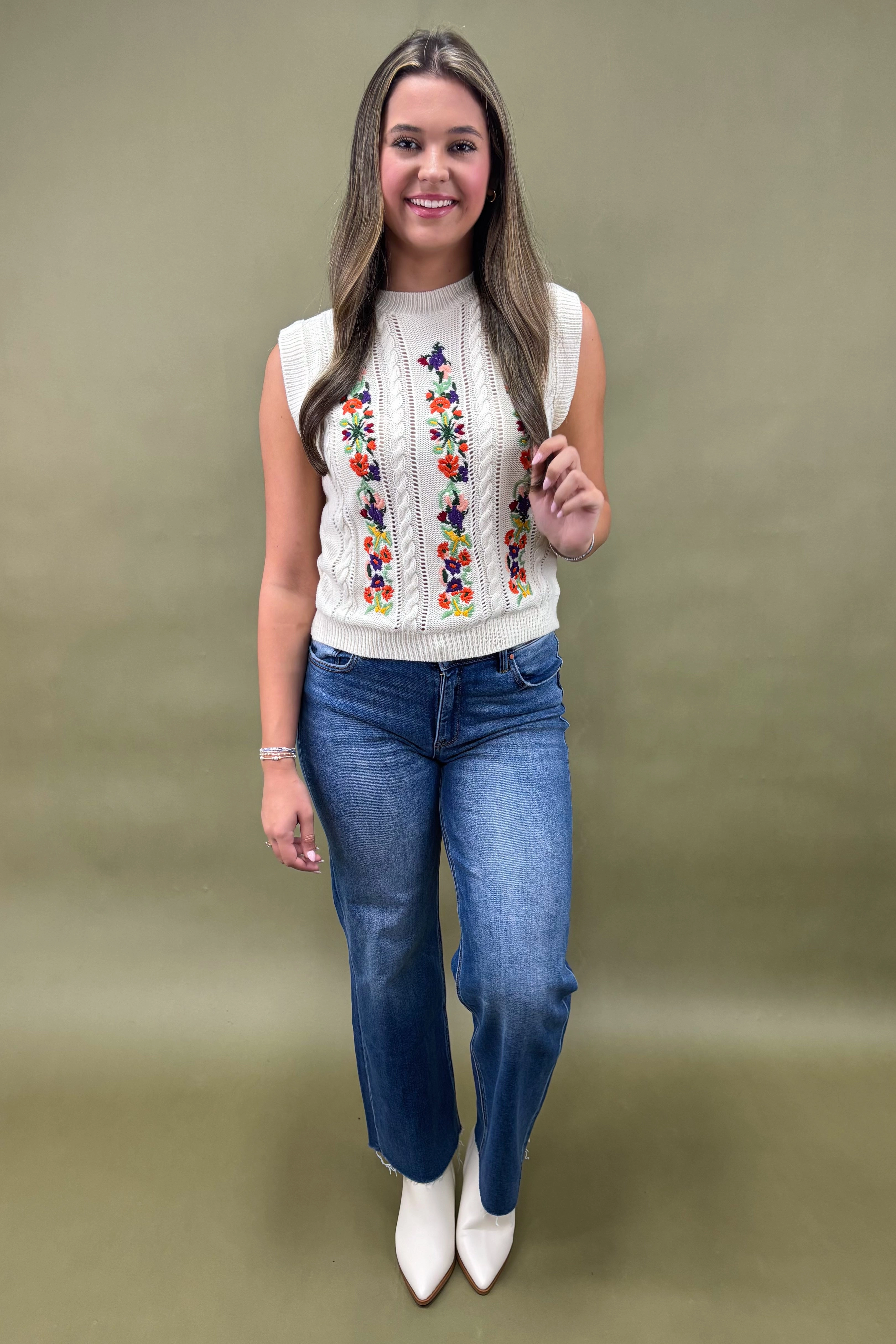 Athletic Wear Wildflower Fields Embroidered Sweater Vest