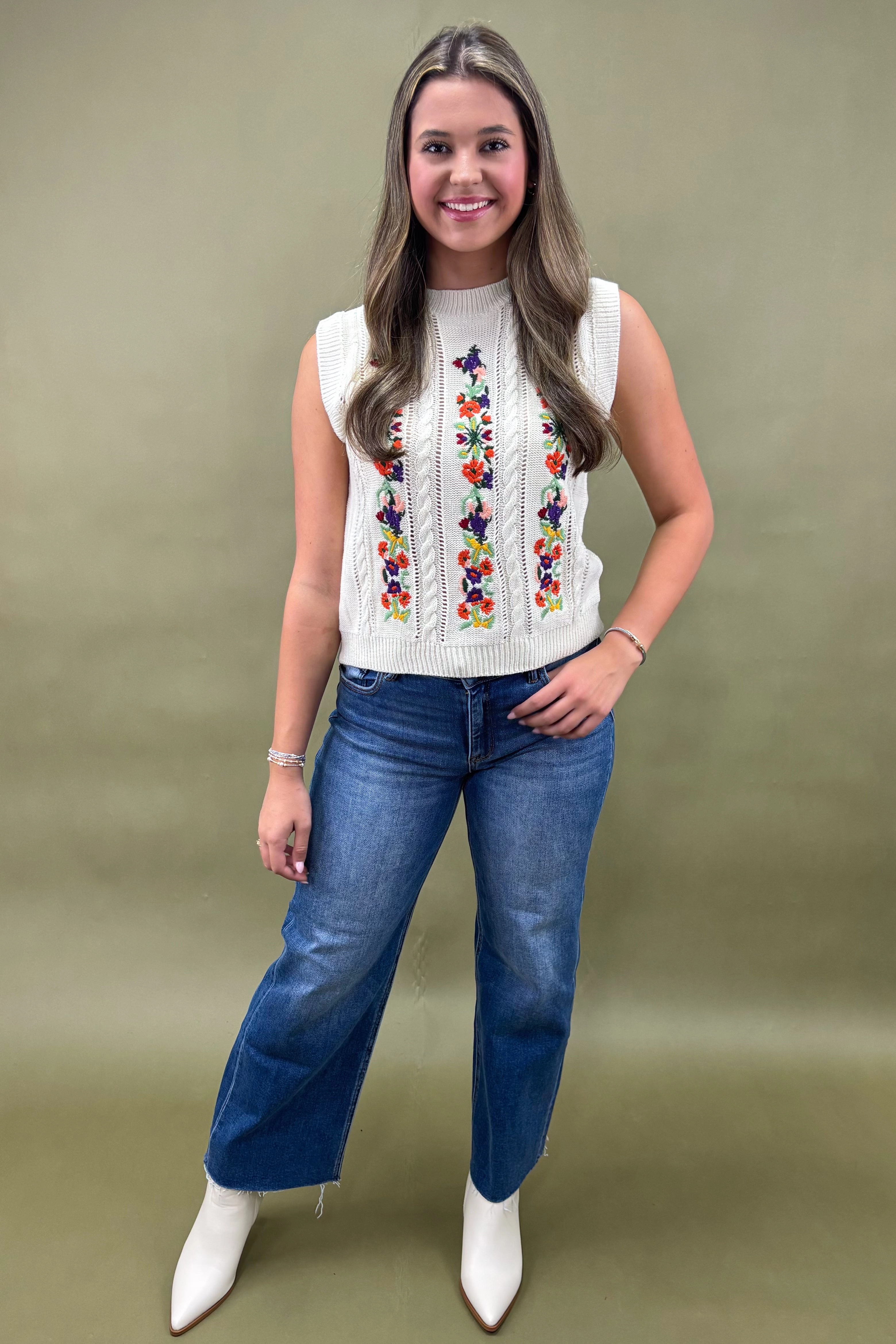 Wildflower Fields Embroidered Sweater Vest UltravioletProtectionFabric Stain Repellent Coating