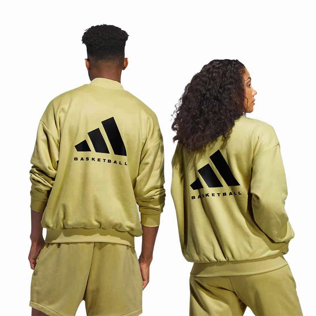 adidas - Unisex Basketball Sueded Crew Sweatshirt (IN7697) Fire Retardant Treated Fabric Smooth Glide Fasteners