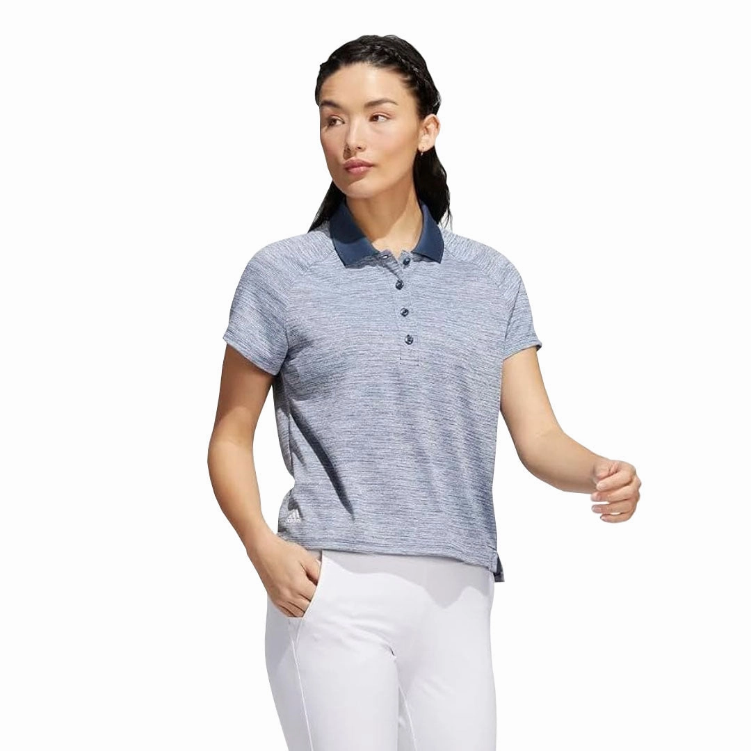 adidas - Women's Melange Short Sleeve Polo (HI3985) MultiPocket Configuration Flexible Zipper Guards