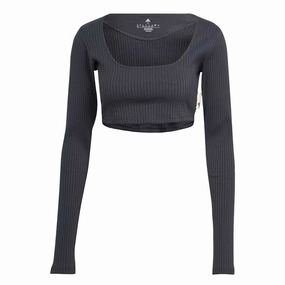 adidas - Women's Studio Lounge Ribbed Cropped Long Sleeve T-Shirt (HH8502) Secure Internal Pockets