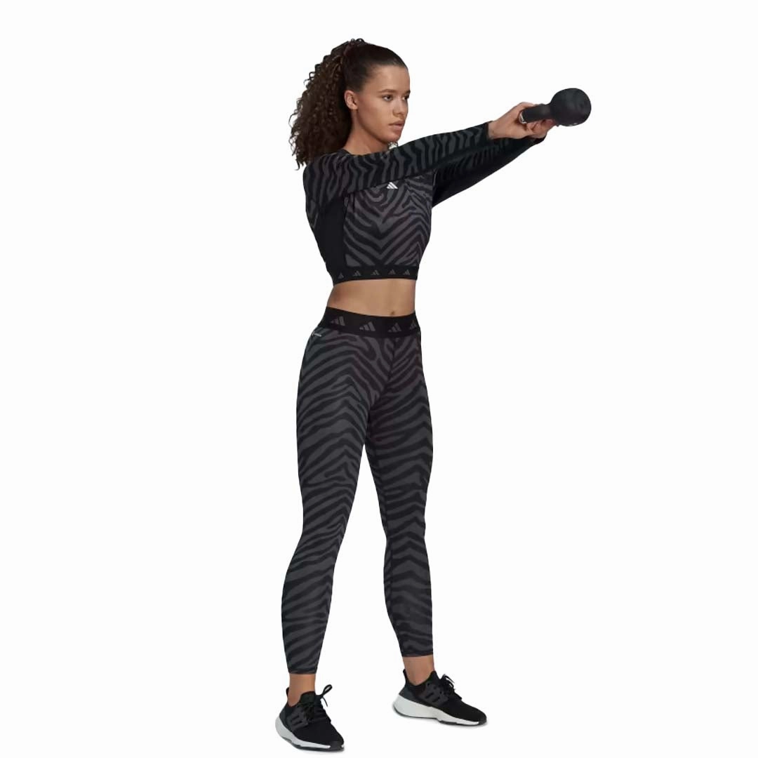 Heat Reflective Lining adidas - Women's Techfit Crop Long Sleeve Zebra T-Shirt (IB3609)