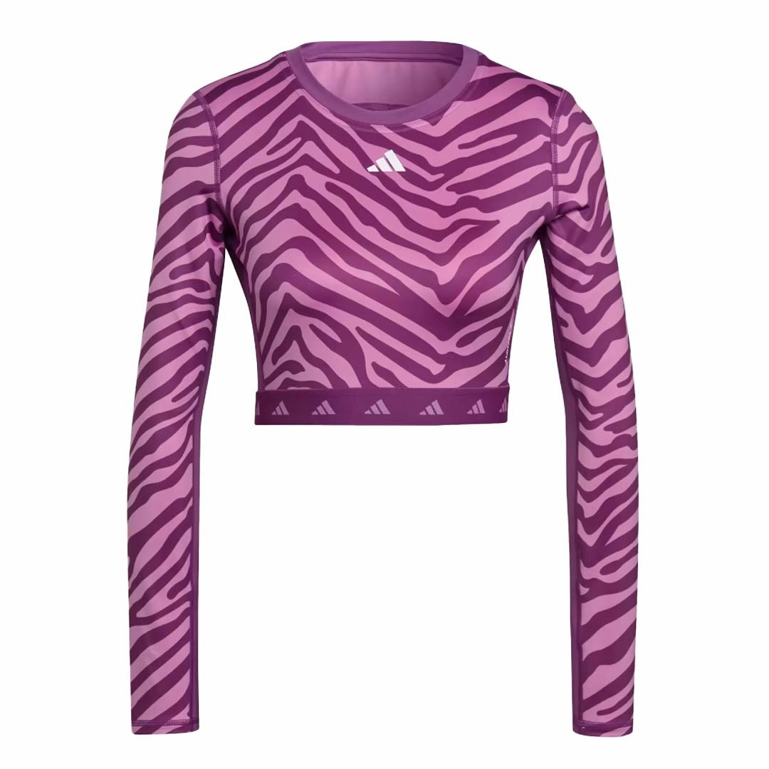 Neutral Street Style Nylon Cover adidas - Women's Techfit Crop Long Sleeve Zebra T-Shirt (IB3610)