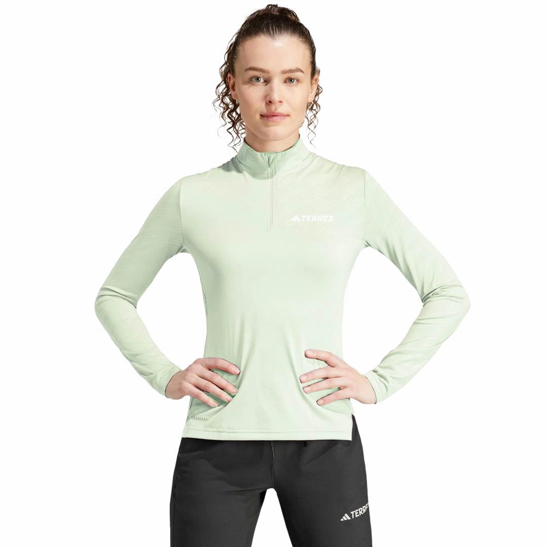 adidas - Women's Terrex 1/4 Zip Long Sleeve T-Shirt (IP4807) Functional Pockets Style Eco Certified Textile