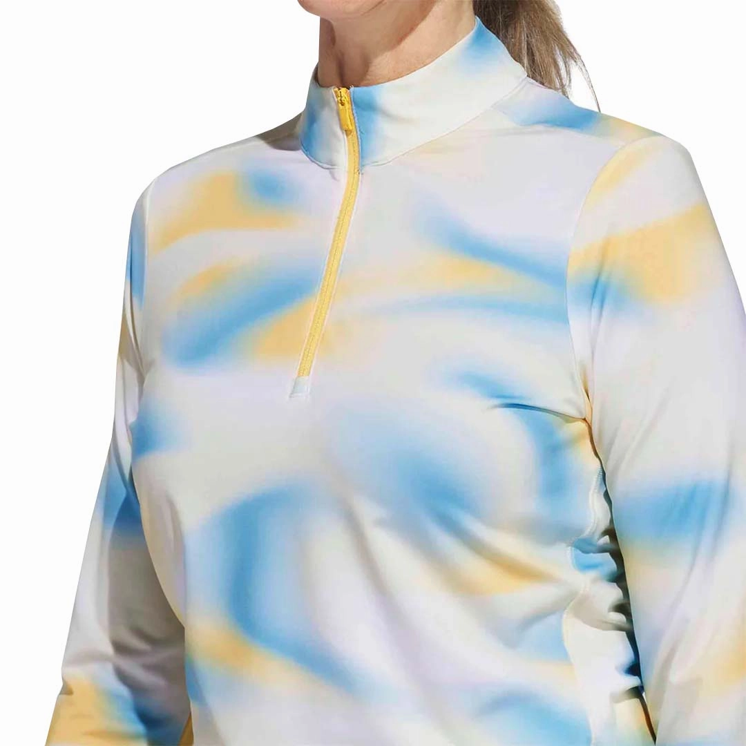 adidas - Women's Ultimate365 Printed 1/4 Zip Mock-Neck Long Sleeve Polo (IP4259) Four Way Stretch Material Fashion Forward