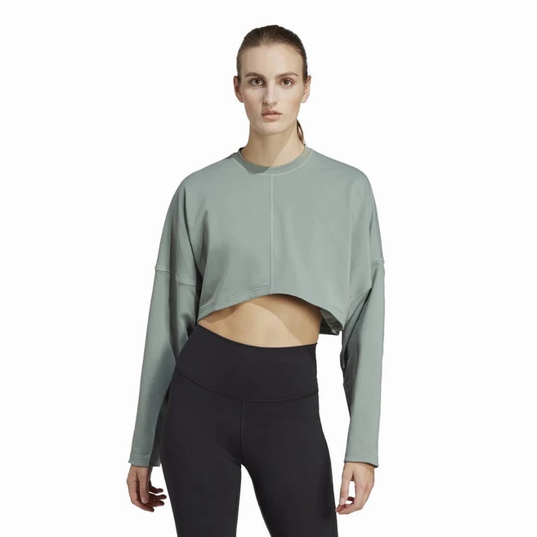 adidas - Women's Yoga Studio Crop Sweatshirt (HR5086) Reflective Safety Accents