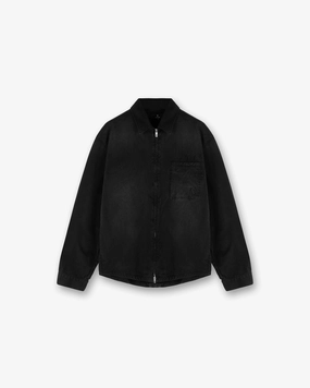Cotton Zip Through Shirt - Black Layering Piece Premium Fabric
