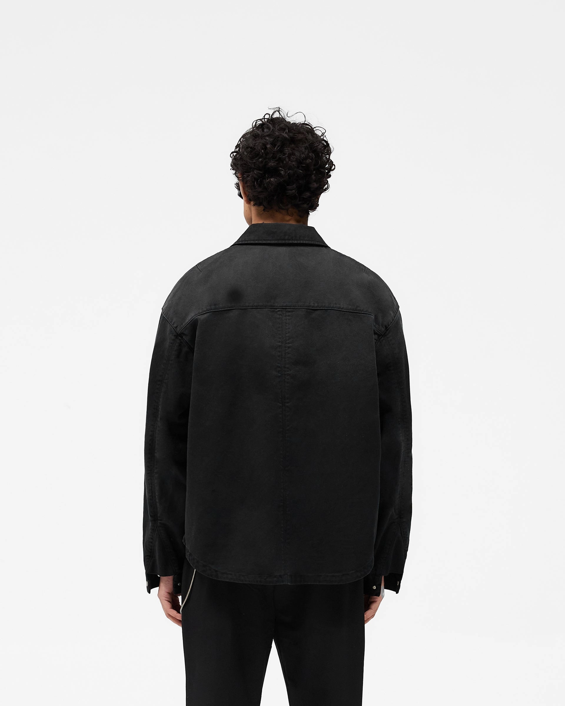 Short Sleeve Cotton Zip Through Shirt - Black