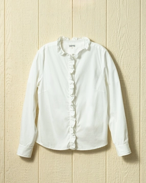 (PRE-ORDER) Ruffle Placket Shirt in White Broadcloth UV Protective Coating NonScratchSurface