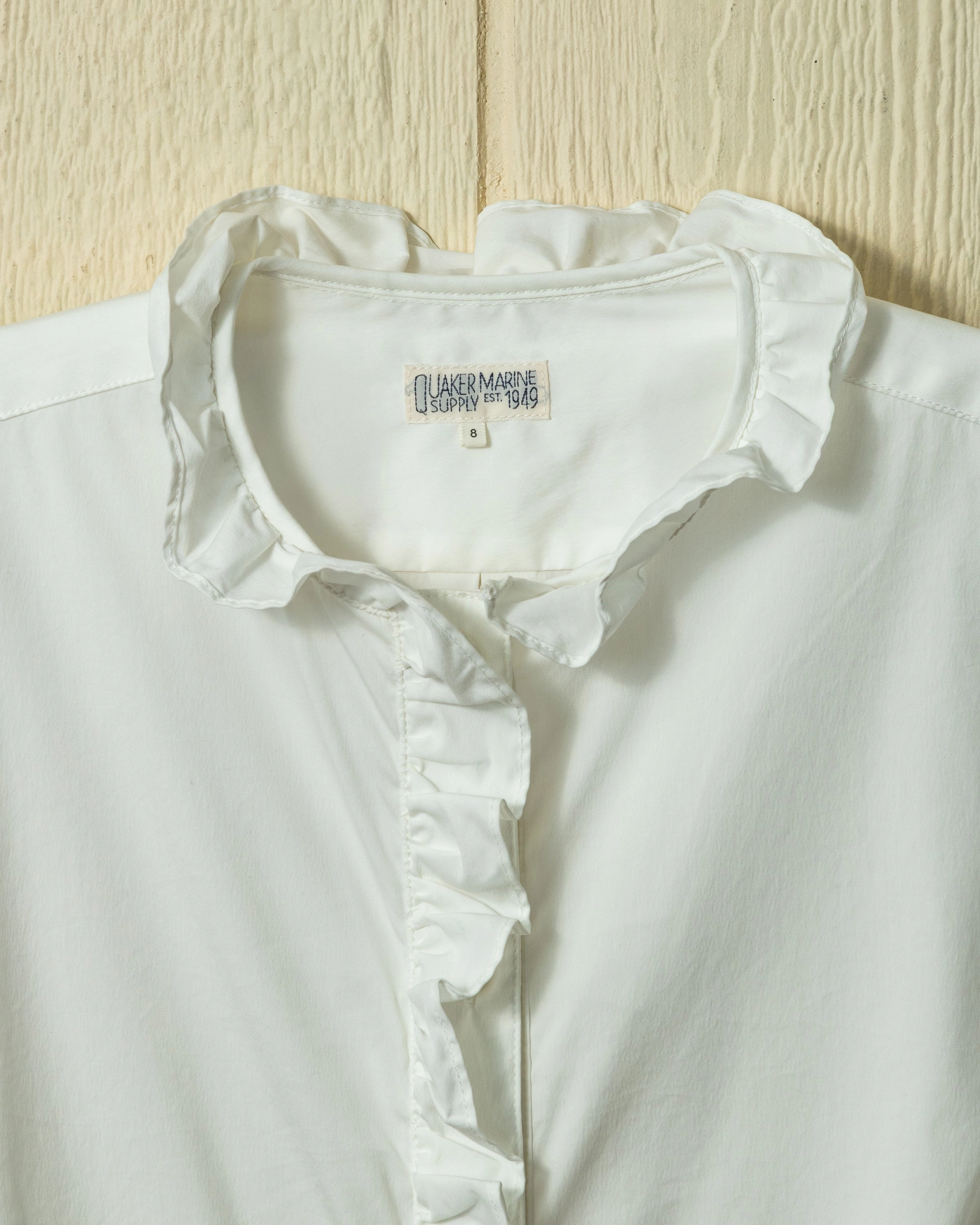 Full Coverage Fit (PRE-ORDER) Ruffle Placket Shirt in White Broadcloth