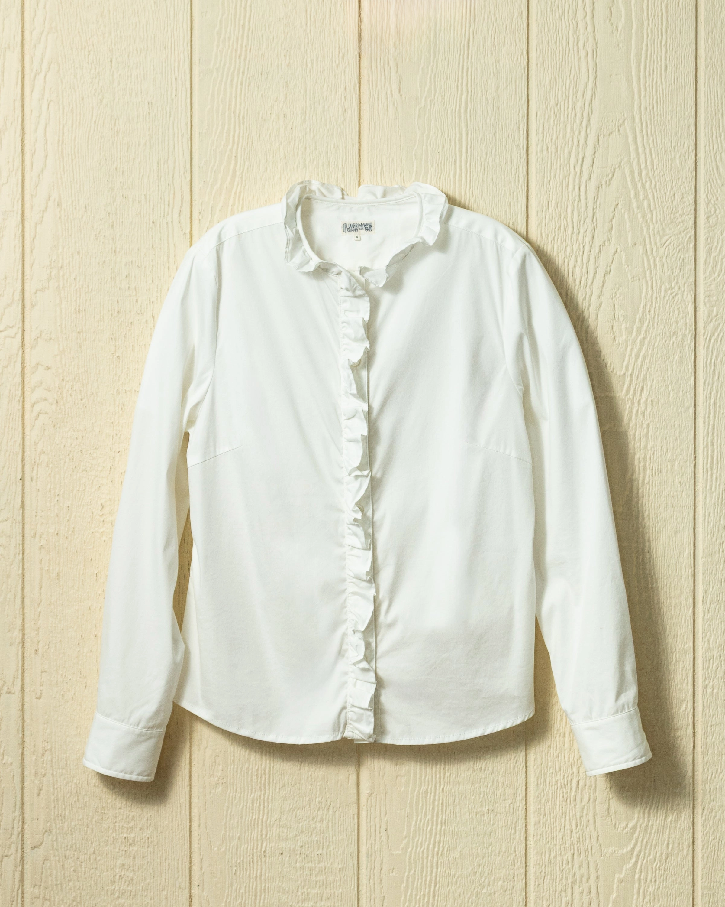 (PRE-ORDER) Ruffle Placket Shirt in White Broadcloth MinimalistSilhouette AntiPill Surface