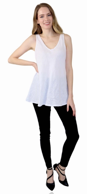 White Linen Biased Tank Top Comfortable Look Multi Panel Design