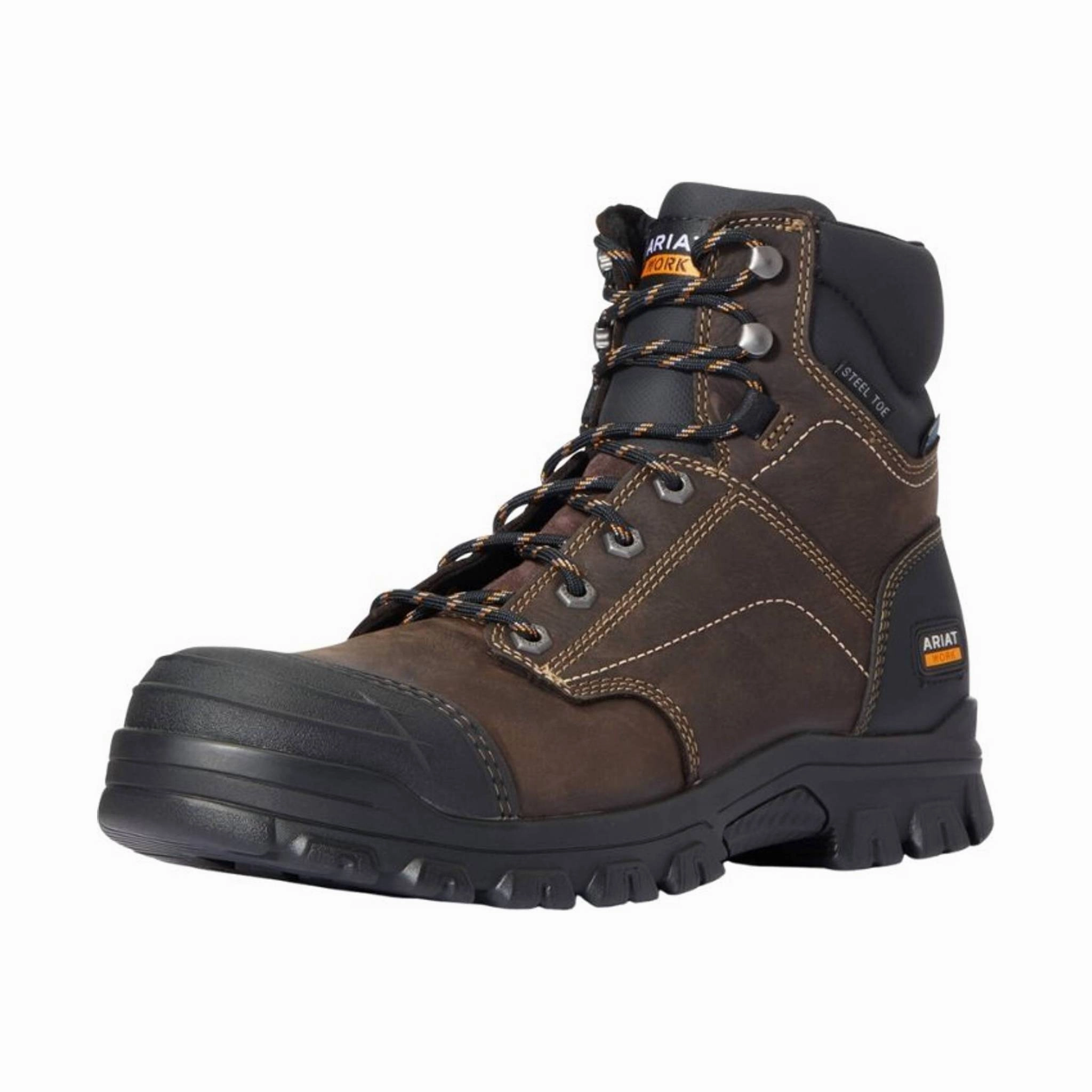 Ariat Men's Treadfast 6in Waterproof Steel Toe Work Boot - Dark Brown Grippy Outsole Weather Resistant User Utility Design