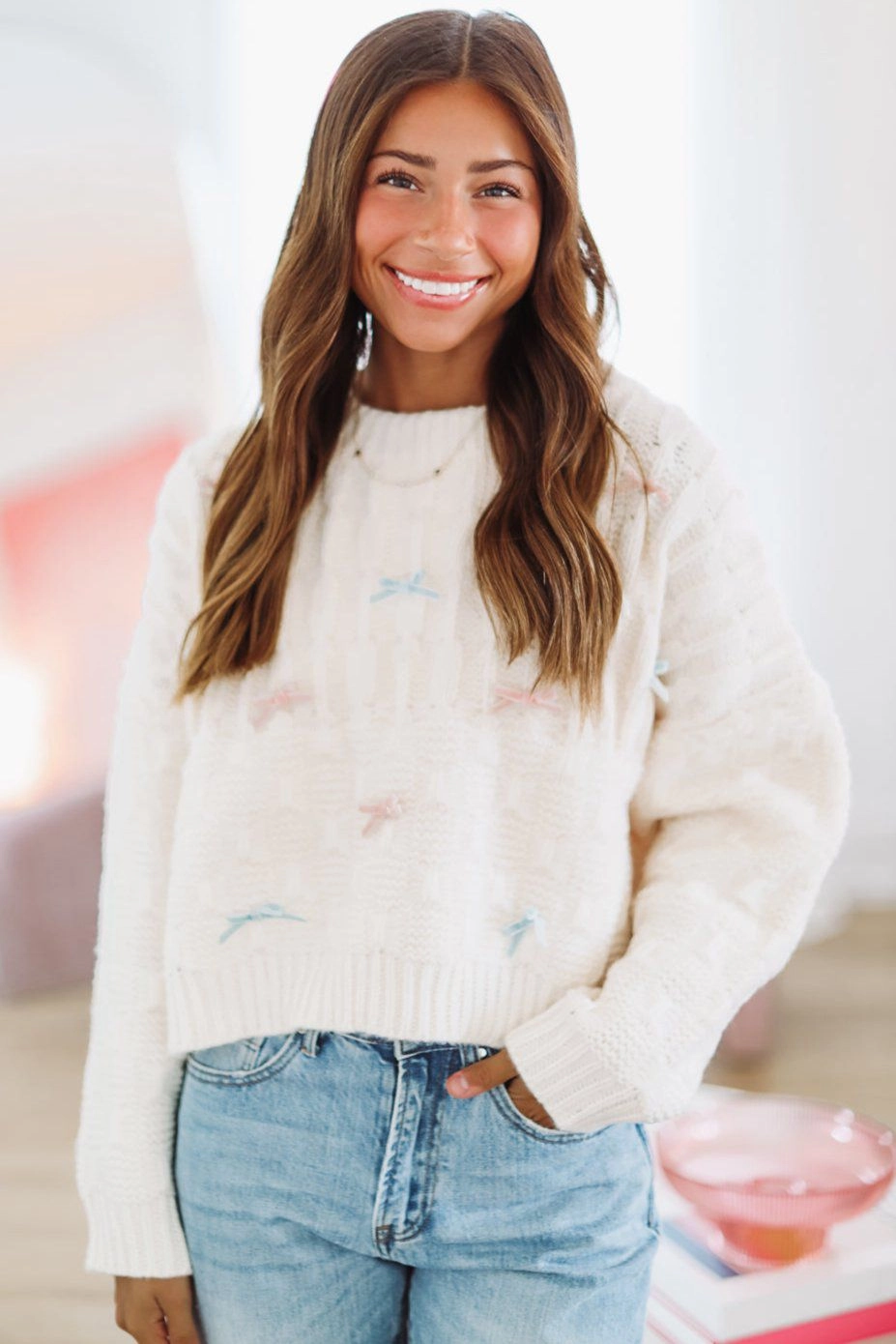 Love Affair Bow Sweater - Cream Quick Dry Performance Minimalist Design