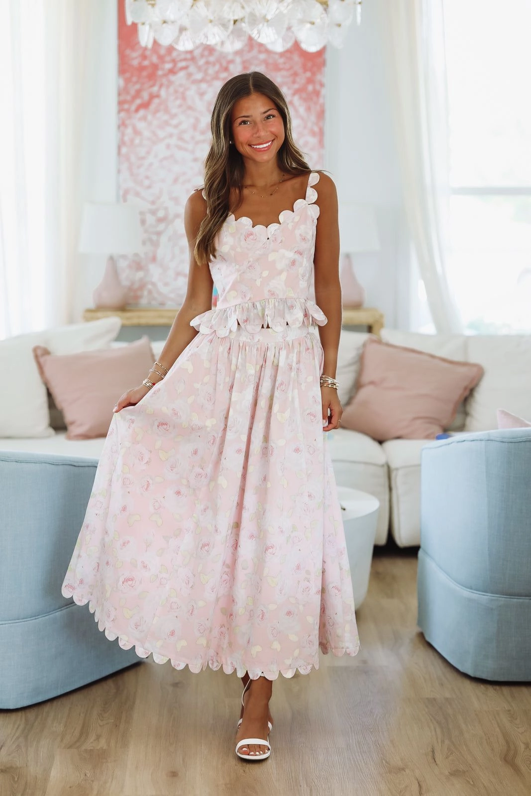 FlatlockSeamTechnique Stylish Jacket Harbor Breeze Top and Midi Skirt Set - Pink