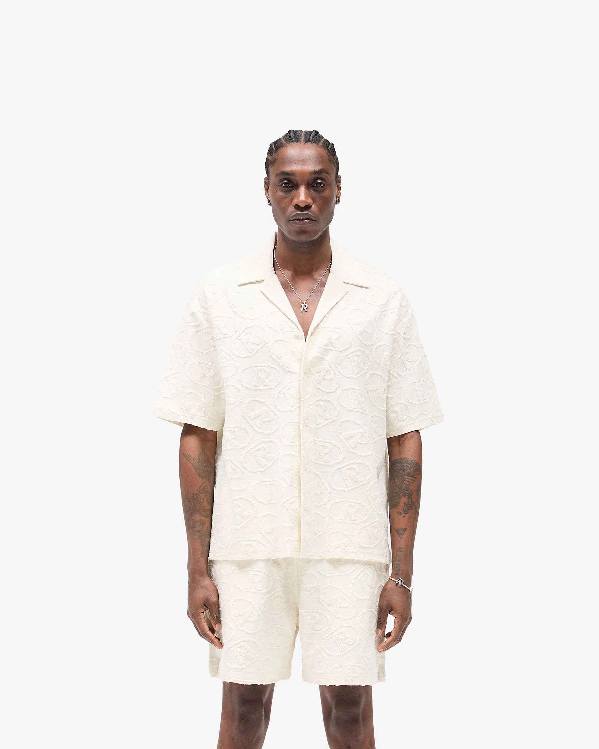 Compact Packing Abstract print All Over Print Towel Shirt - Aged White