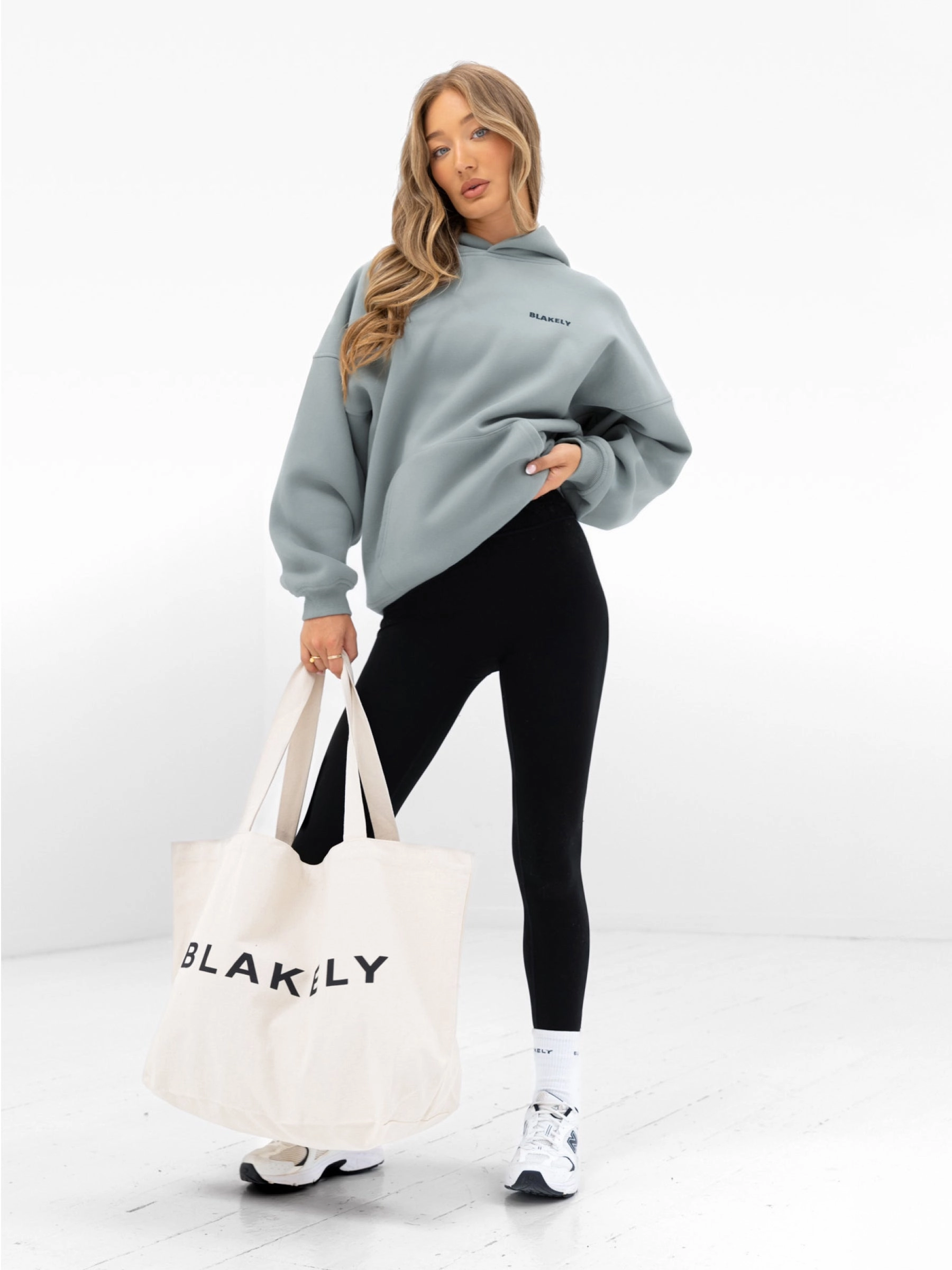 Amelie Oversized Hoodie - Mineral Blue Active Flex Compact Ribbed Cuffs