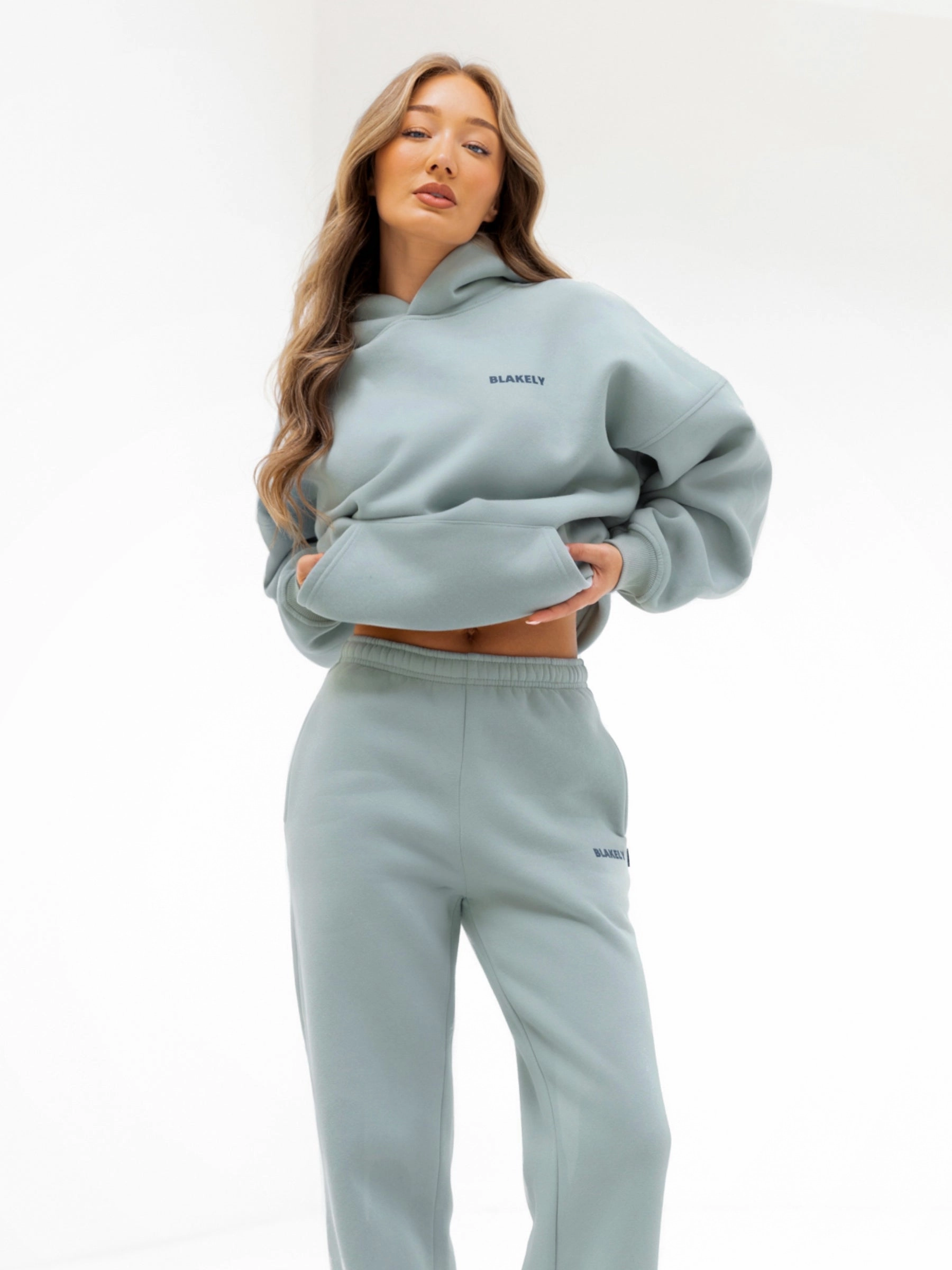 Workwear Inspired Urban Style Amelie Oversized Hoodie - Mineral Blue