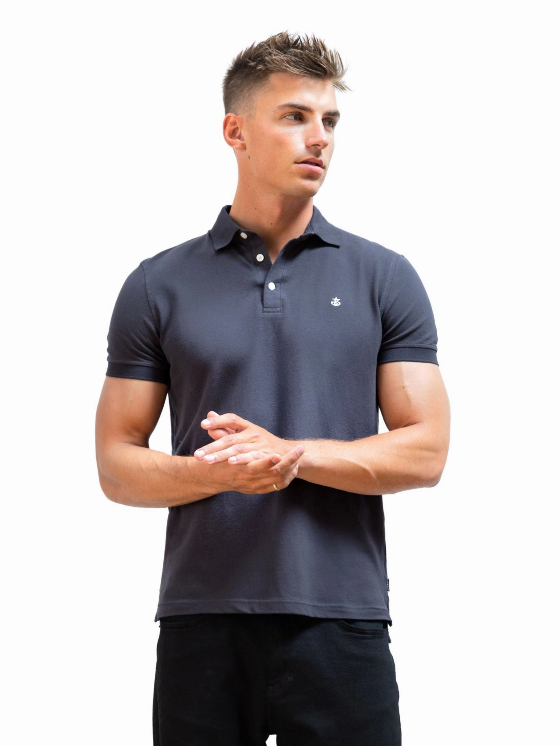Adjustable Hem Everyday Layer Anchor Polo Shirt - Charcoal