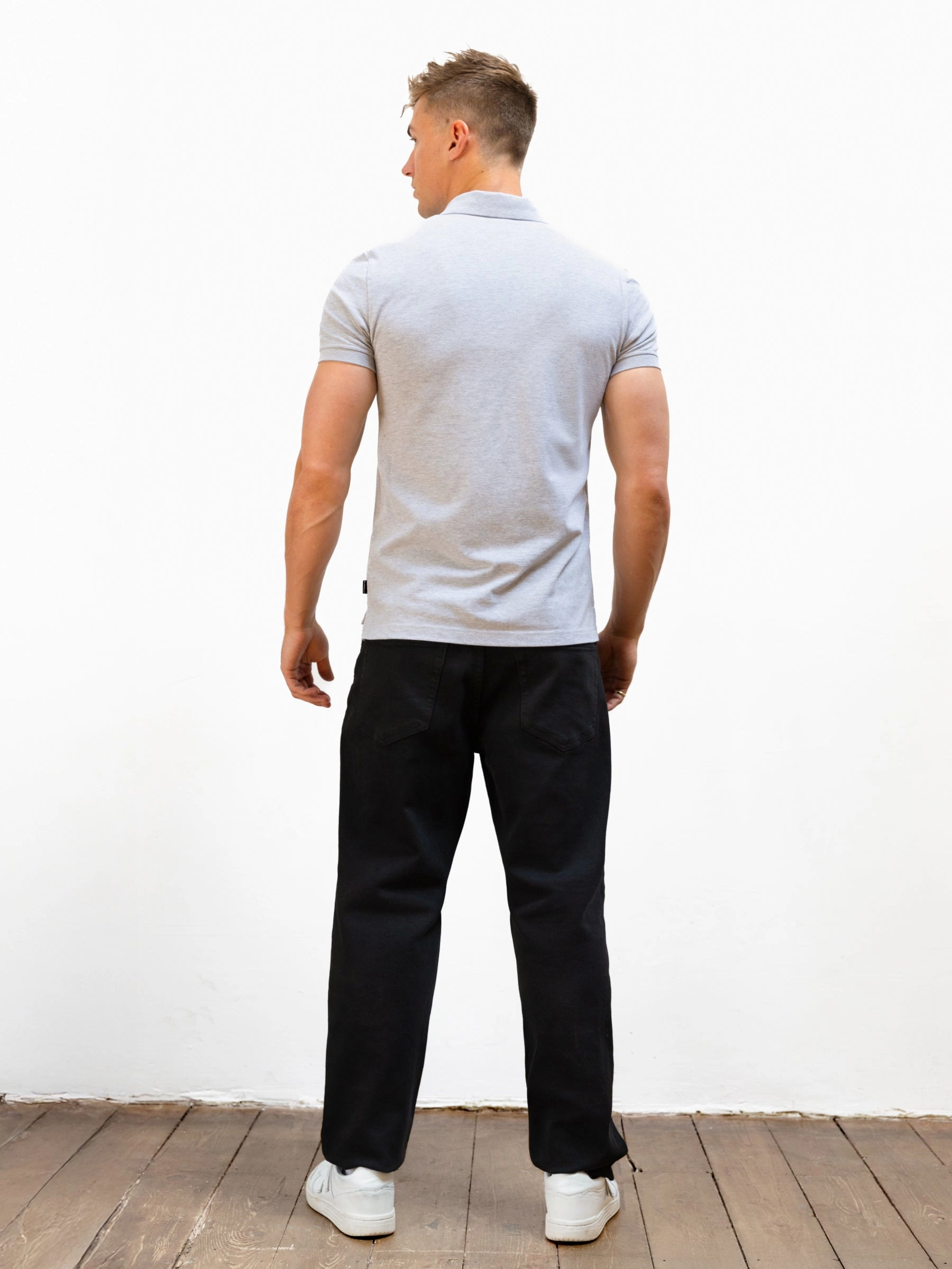 Hooded Neckline Anchor Polo Shirt - Marl Grey