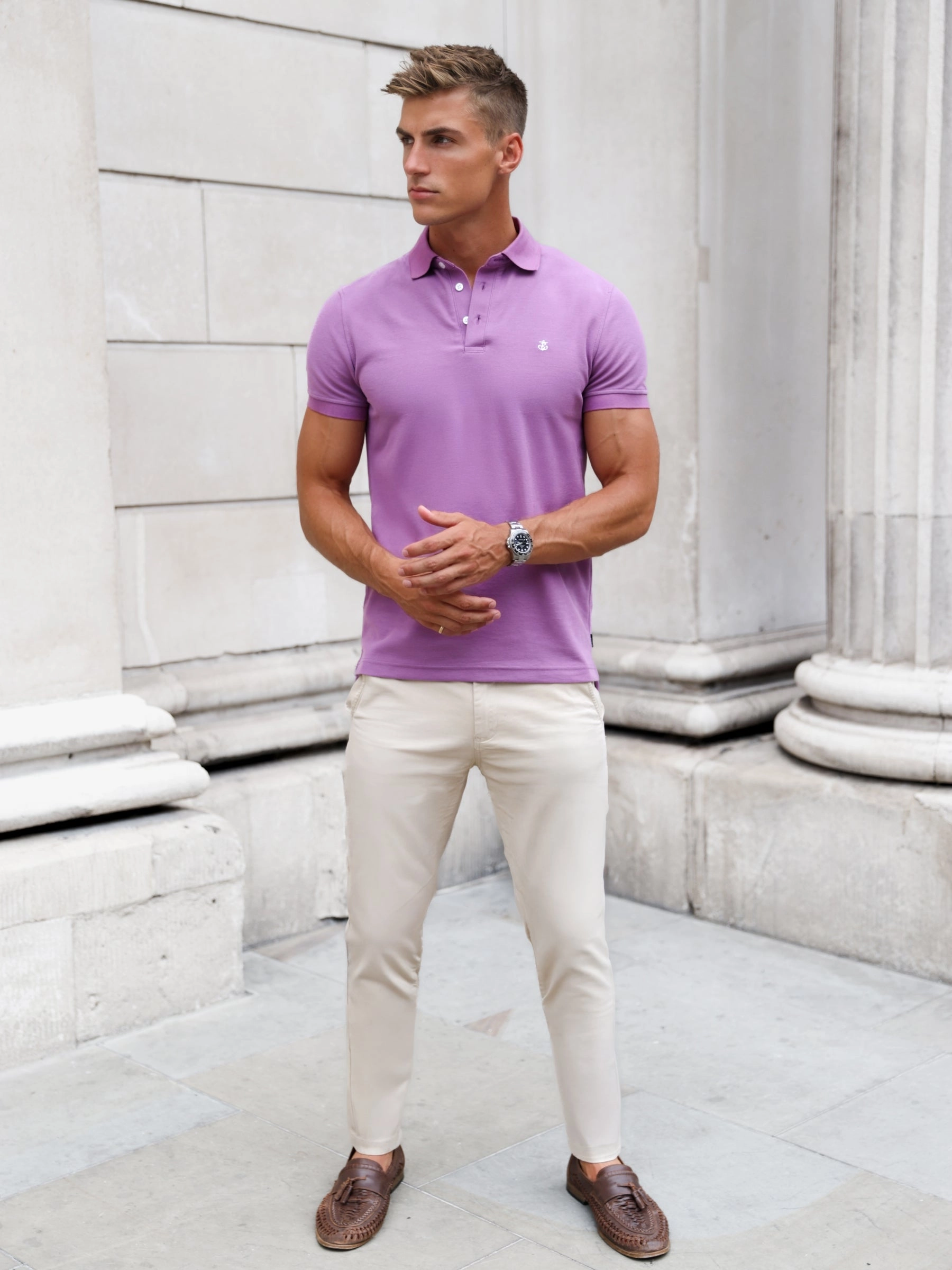 Andorra Polo Shirt - Purple Customizable Design Seamless Shoulder Construction