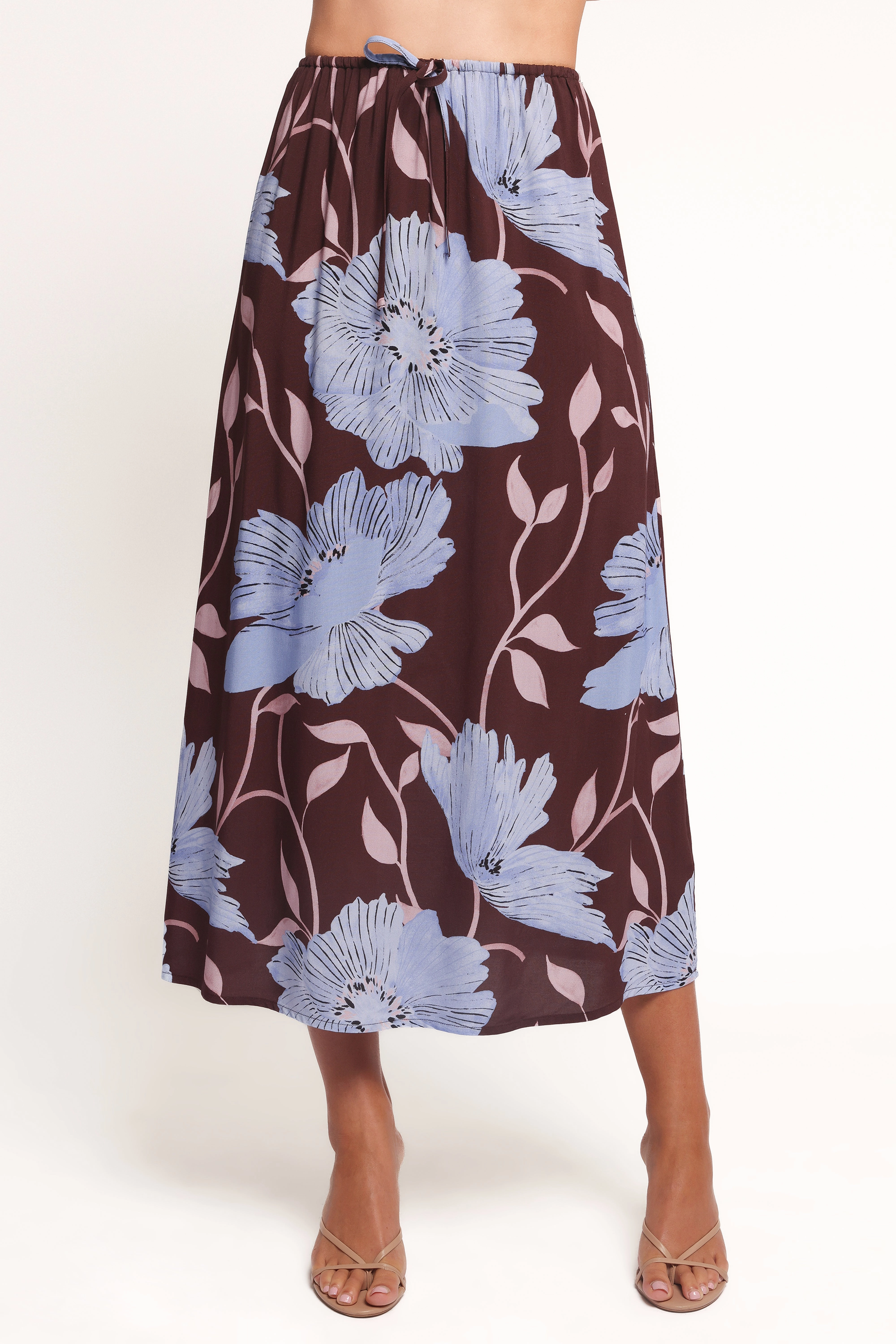 Angie Midi Skirt - Blue Poppies Light Fabric