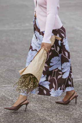 City Style Angie Midi Skirt - Blue Poppies