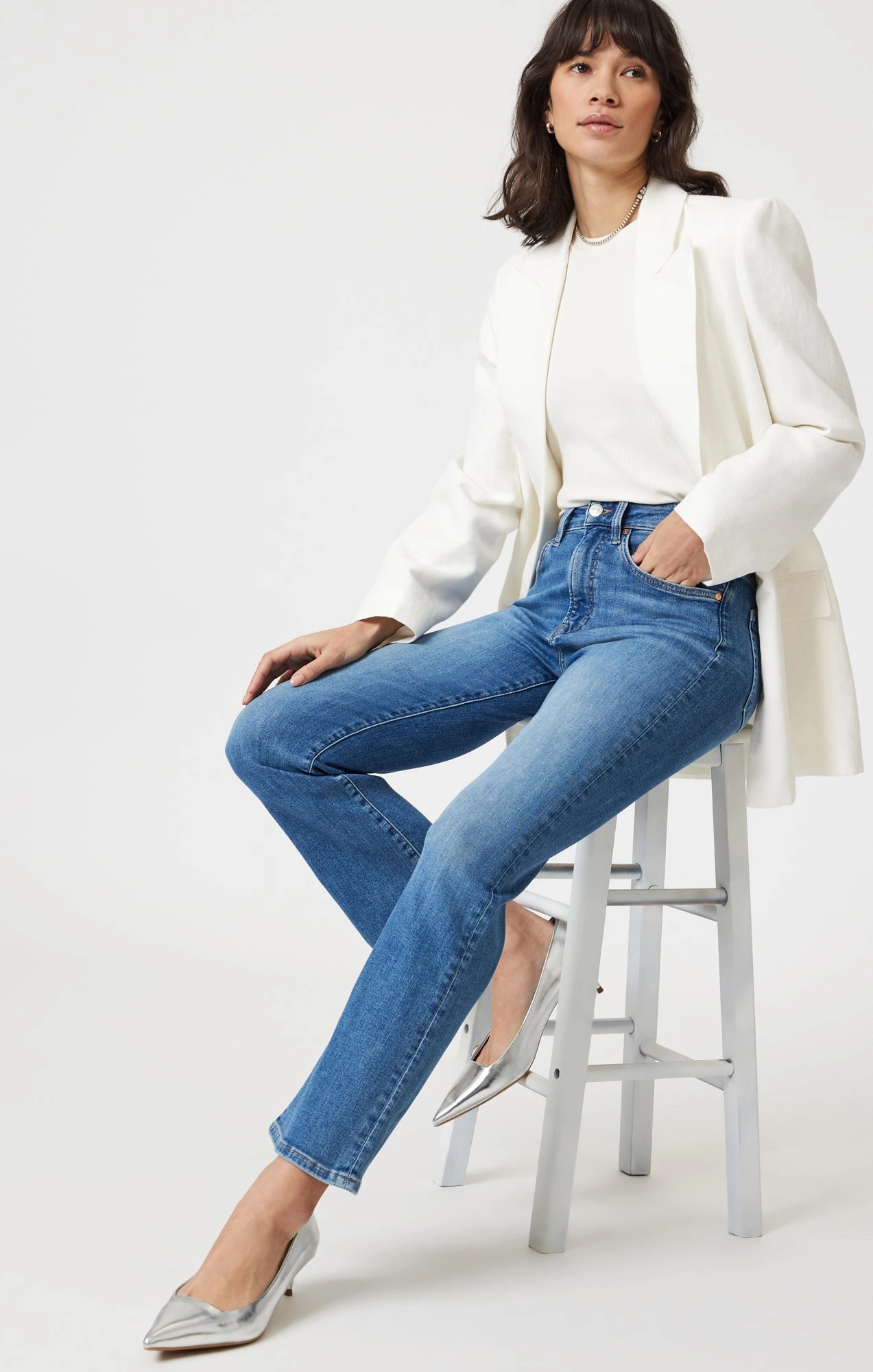 Chill Outfit Relaxed Style Earthy ANIKA CROPPED FLARE IN MID BRUSHED FLEX BLUE