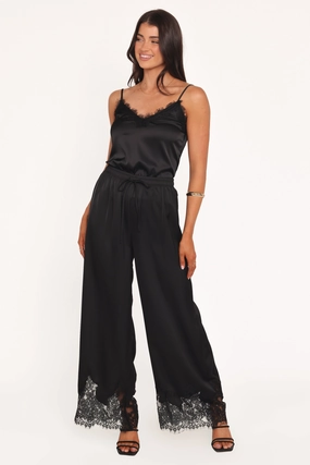 Viola Drawstring Wide Leg Pant - Black Comfortable Leg