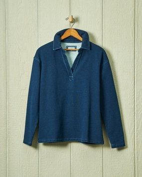 NaturalFiberBlend HiddenStoragePocket Inlet Pullover in Dark Wash Indigo Loopback Terry