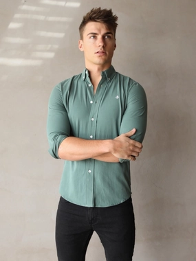 Newburgh Slim Fit Shirt - Forest Green Sheer Panel