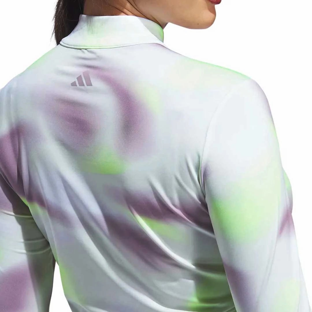 adidas - Women's Ultimate365 Printed 1/4 Zip Mock-Neck Long Sleeve Polo (IP4258) Softshell Fabric Minimalist Style