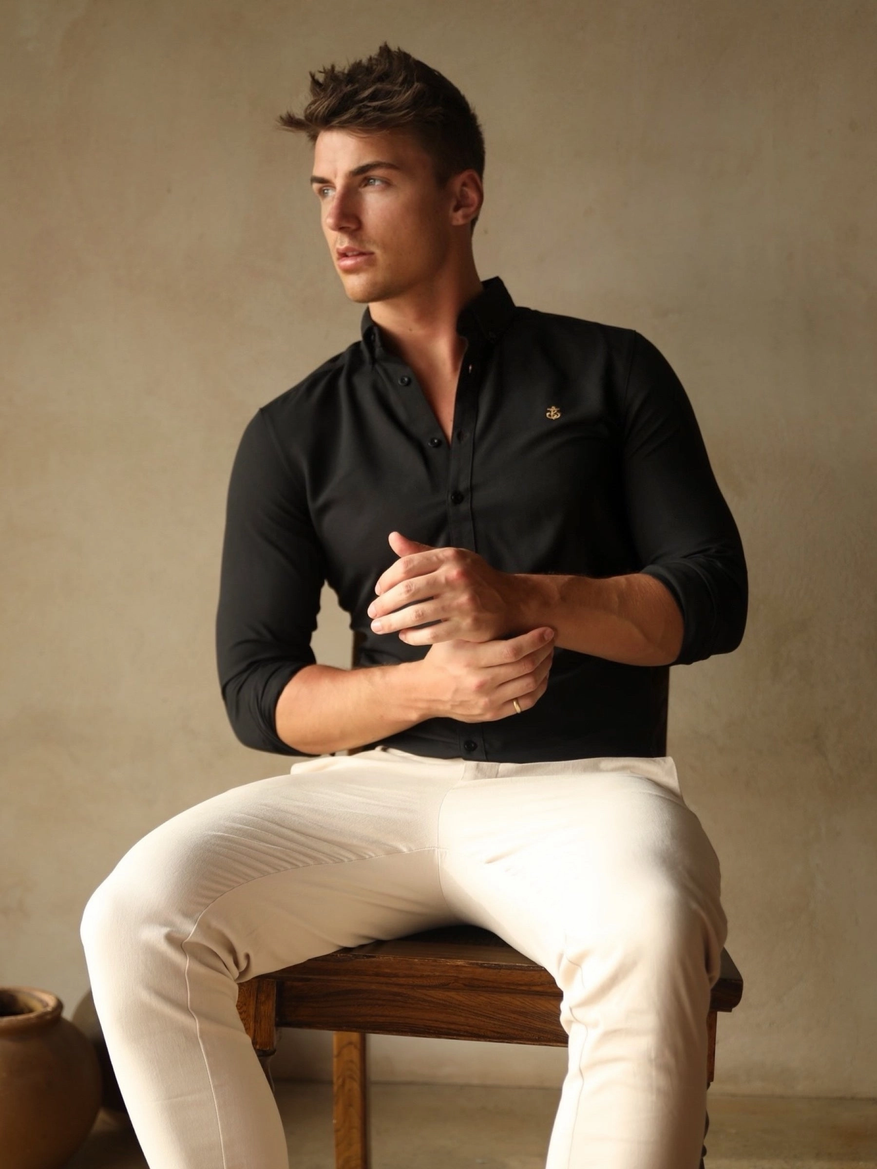 Farringdon Long Sleeve Shirt - Black Smooth Zipper Design