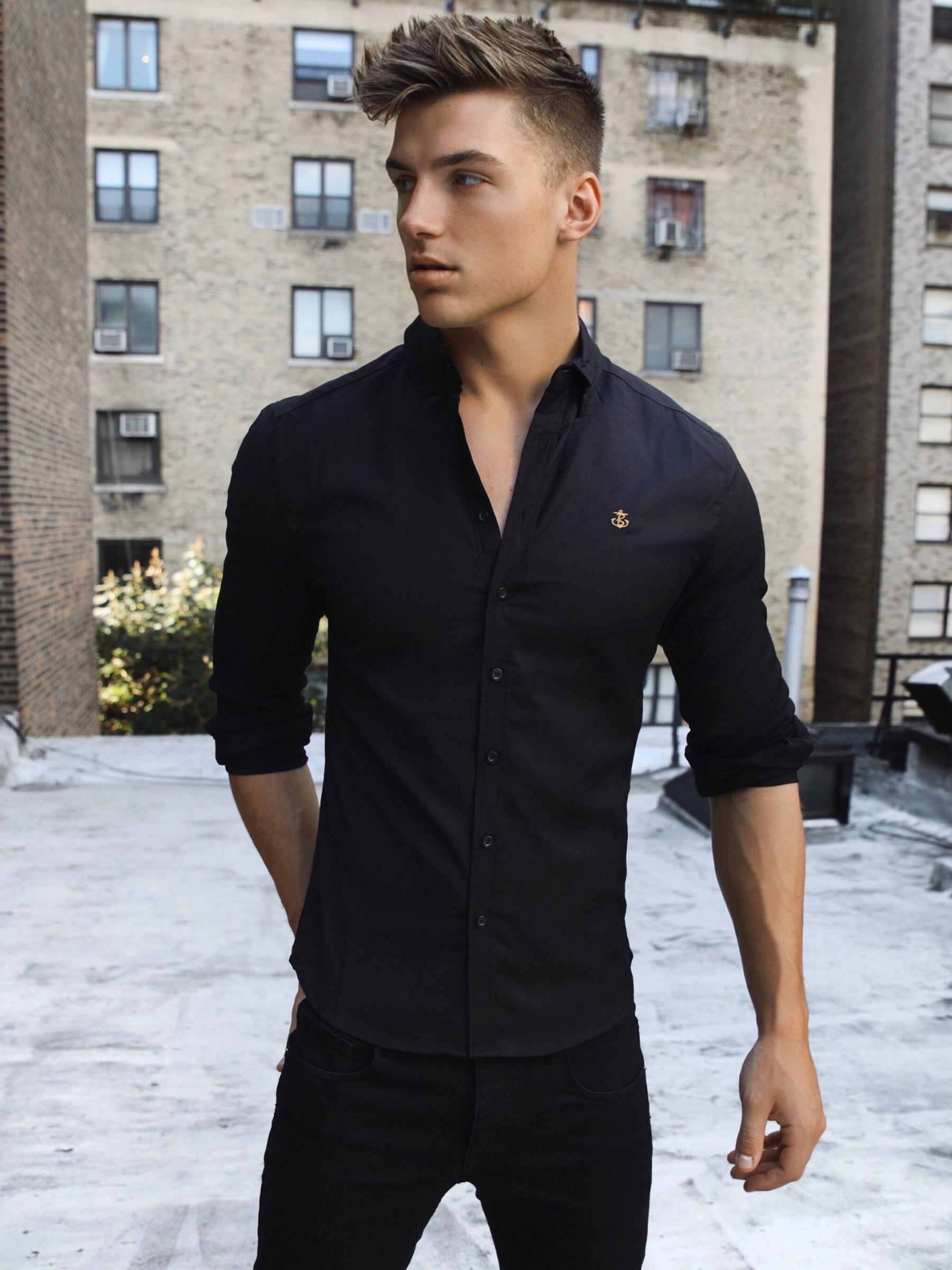 Farringdon Long Sleeve Shirt - Black Festival Outfit Soft touch finish