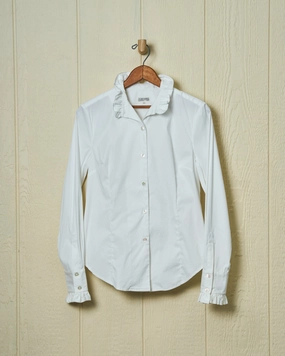 Microfiber Material Ruffle Shirt in White Broadcloth
