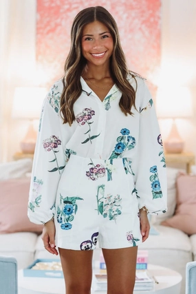 ZeroWaste Construction Hypoallergenic Textile Springtime Whispers Top and Shorts Set - White