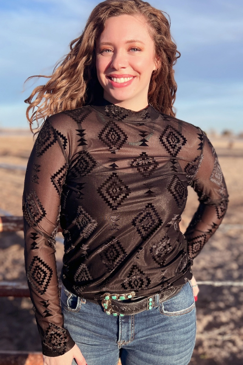 Casual Jacket Berlin Black Long Sleeve Velvet Mesh Top