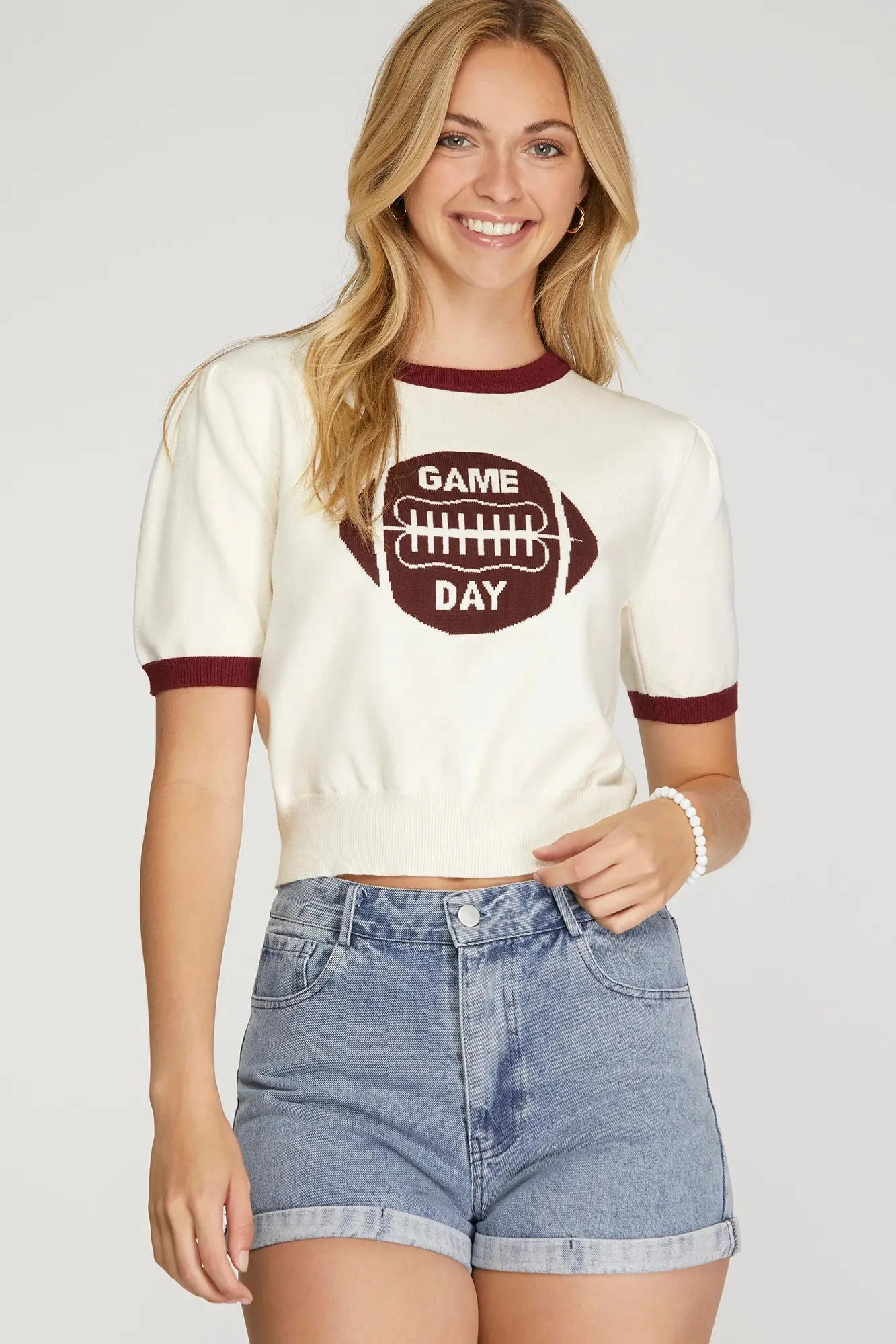 Quick Access Slit Varsity Game Day Knit- Garnet