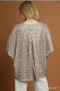 UltraSoftLining BiodegradableFabric Cool Grey Leopard Print Top