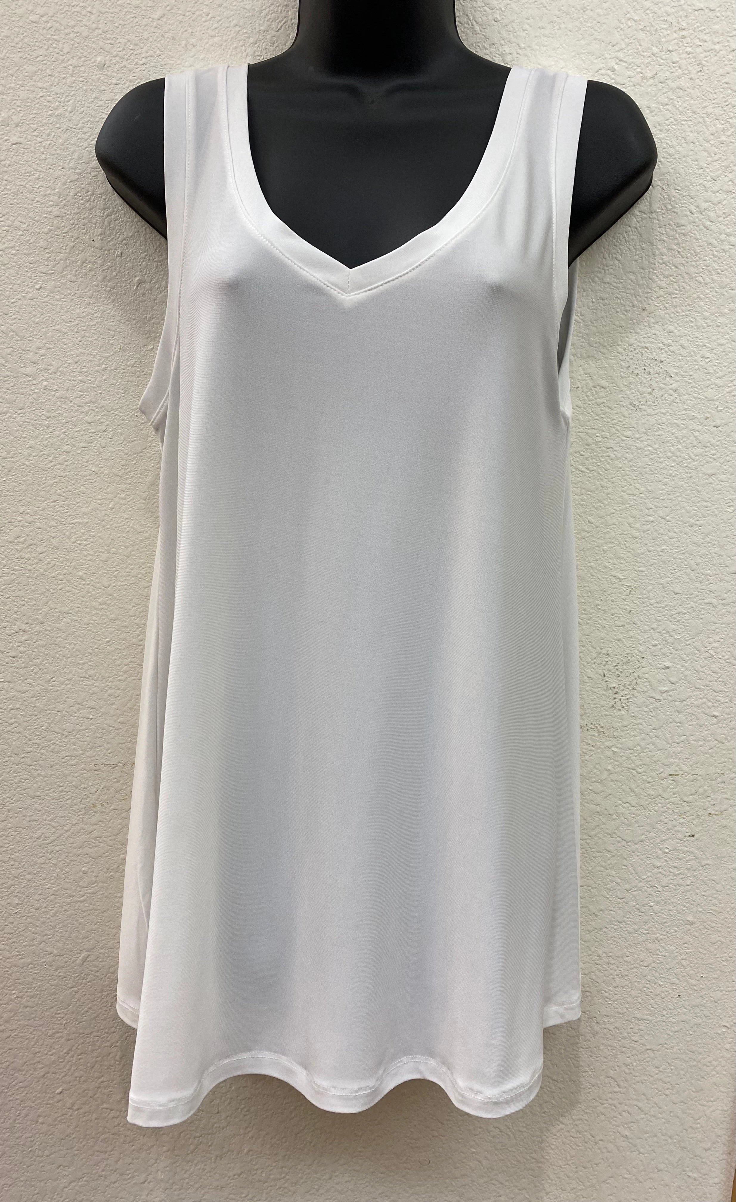 White V-Neck to Round Neck Reversible Tank Top Bonded Seam Technology LayeredPanel